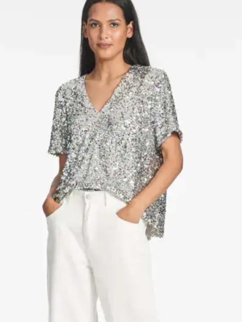 Sachin & Babi Bette Silver Sequin Top NWT Size M